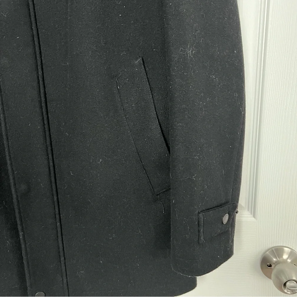 DKNY Men's Sleek Black Overcoat Top Coat Wool Blend